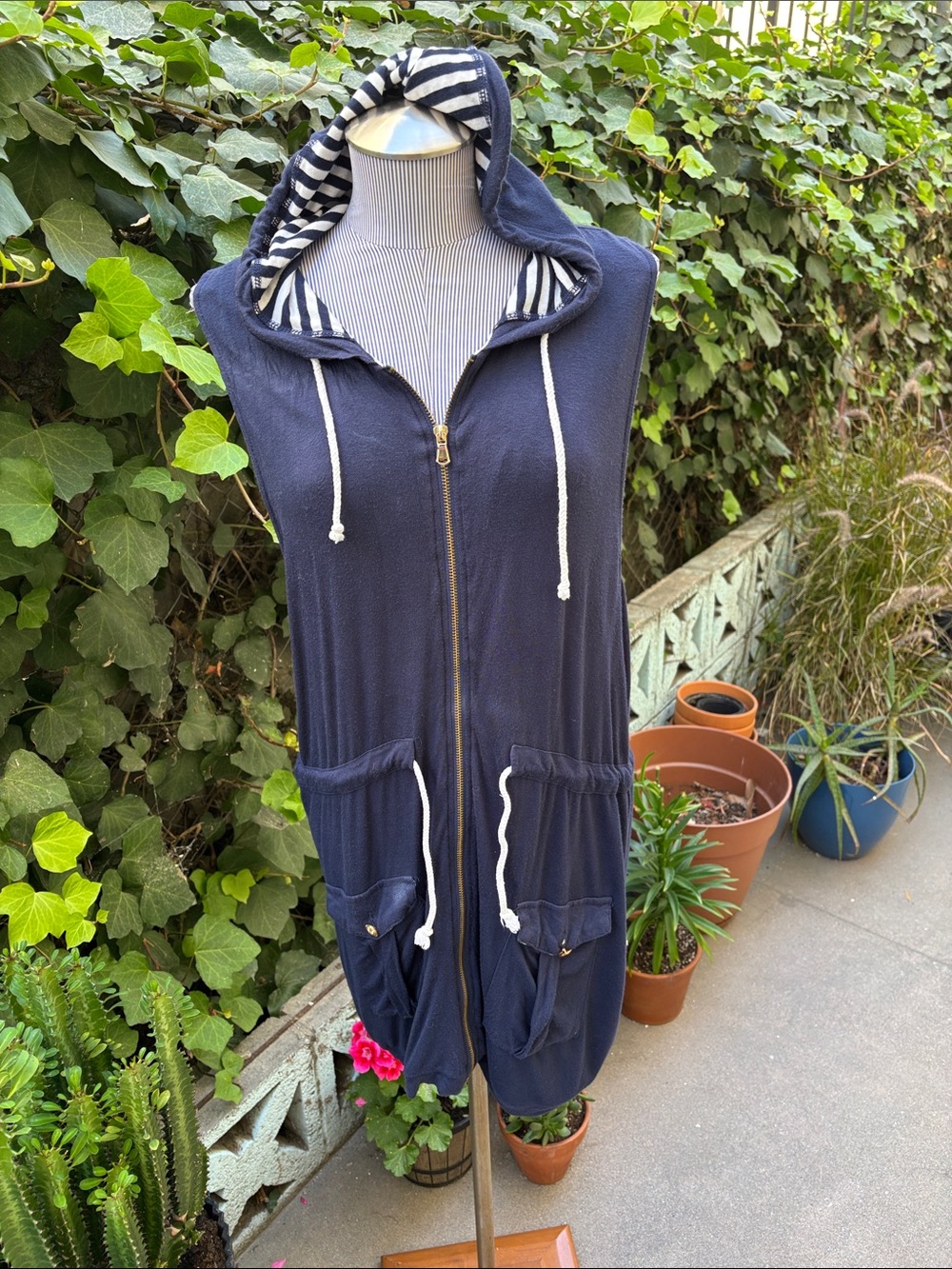 Saint Tropez West Navy and White Striped Hooded Swimsuit Cover